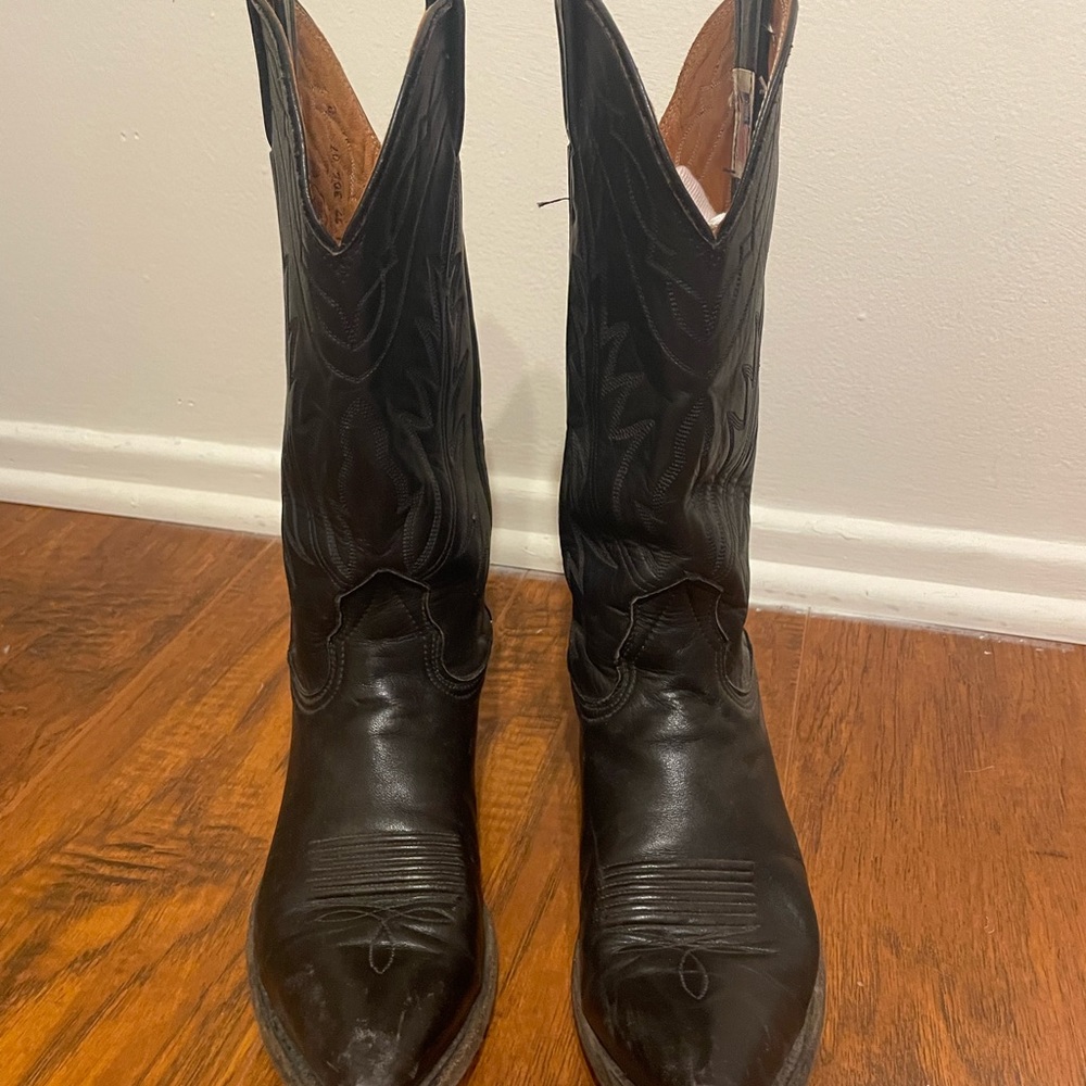 Vintage Black Leather Cowboy Boots